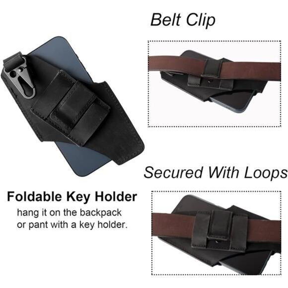 Leather Cell Phone holster with Belt Clip,Leather Phone pouch for iPhone Samsung - Picture 4 of 7